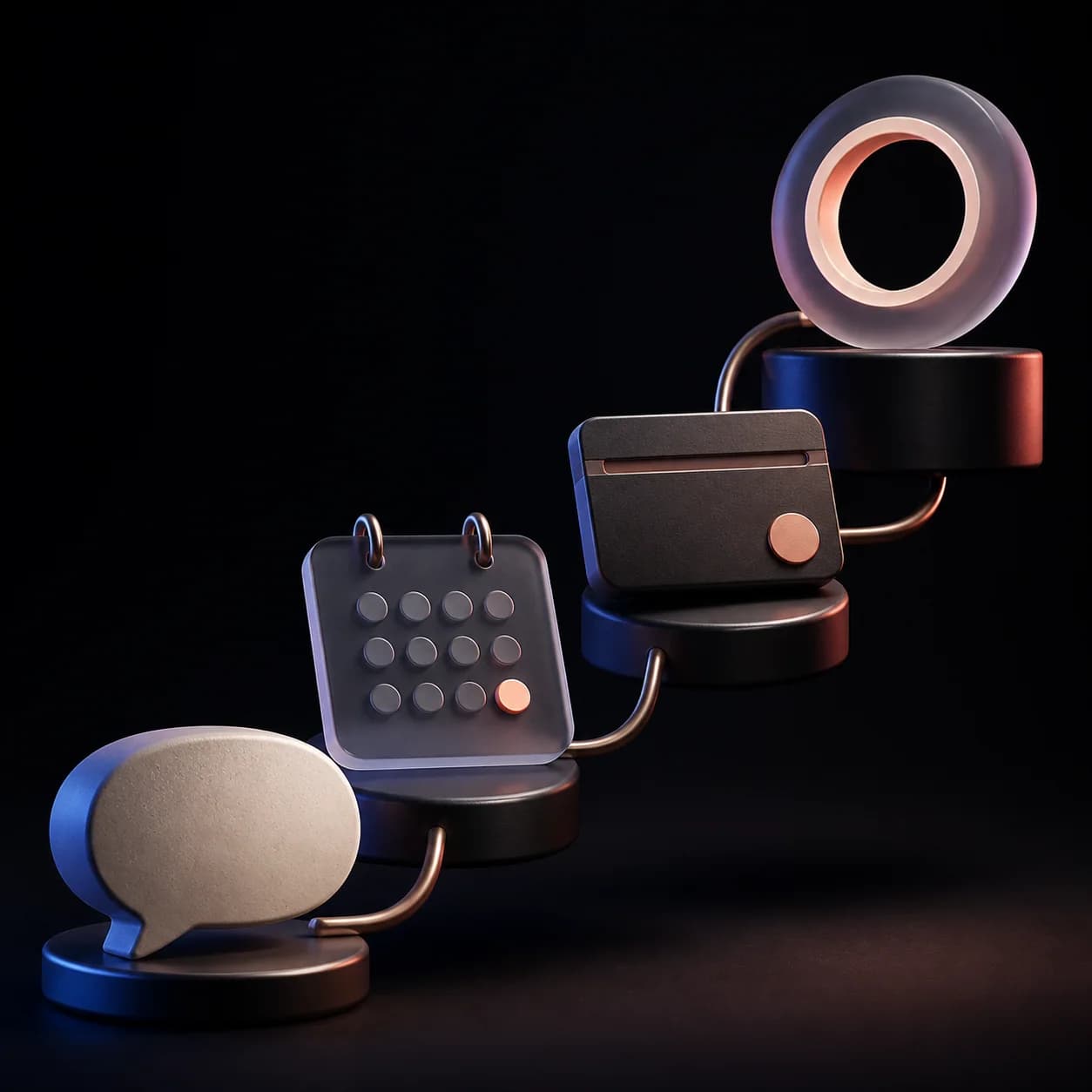 Abstract connected forms representing ChatFlow linking customer conversations to completed work.